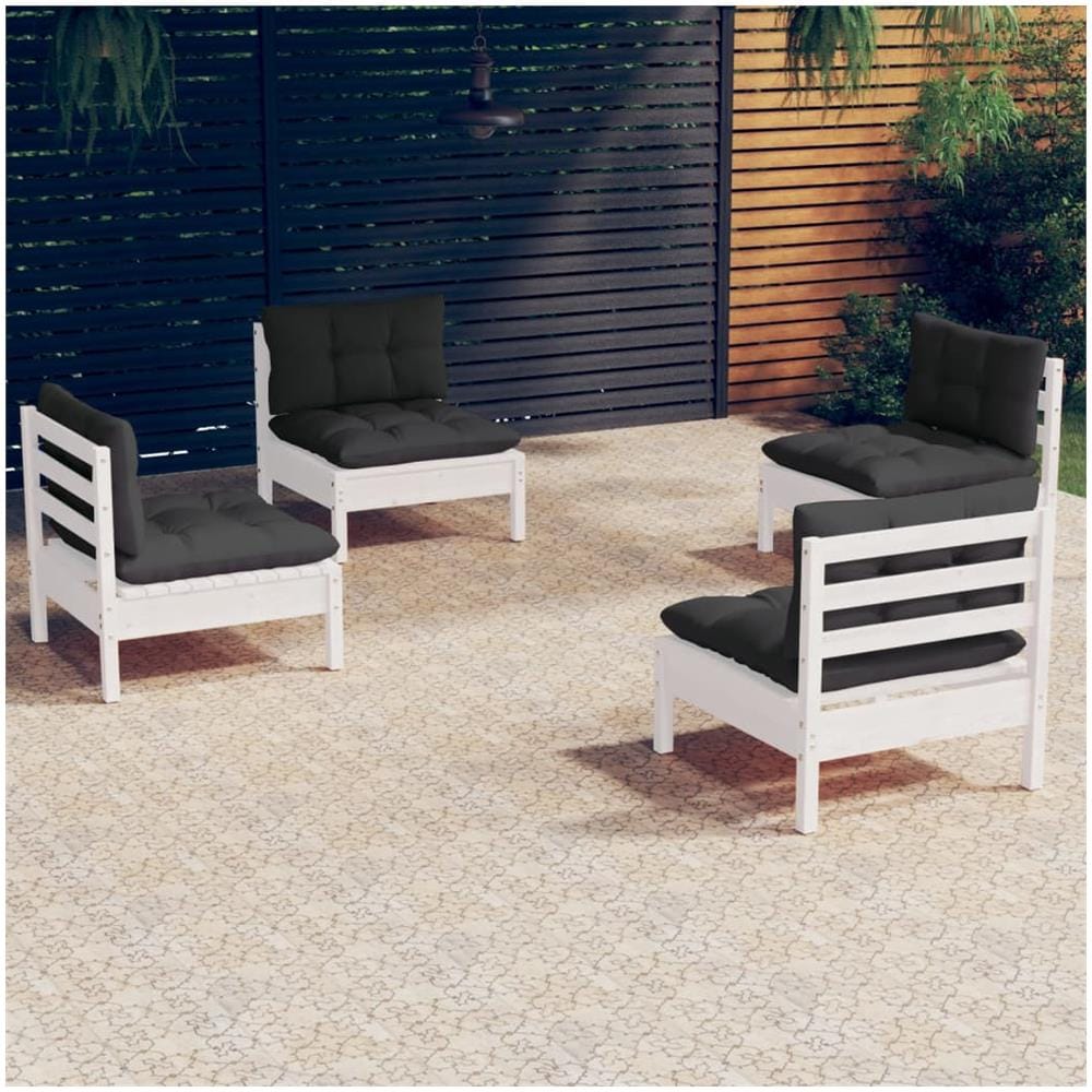 Set Divani Da Giardino 4 Pz Con Cuscini Antracite Legno Di Pino - Foto 1