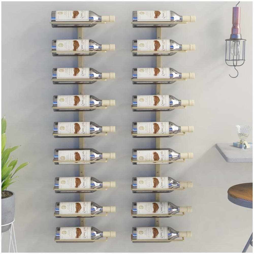 Portavini Da Parete Per 9 Bottiglie 2 Pz Dorato In Ferro - Foto 1