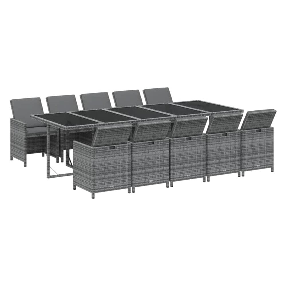 Set Da Pranzo Per Giardino 11pz Con Cuscini Polyrattan Grigio - Foto 3