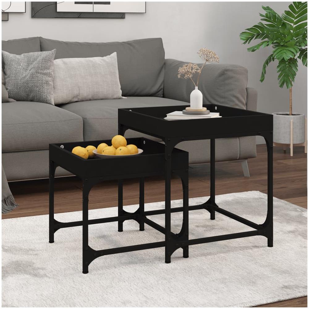 Tavolini Da Salotto 2 Pz Neri In Legno Multistrato - Foto 1