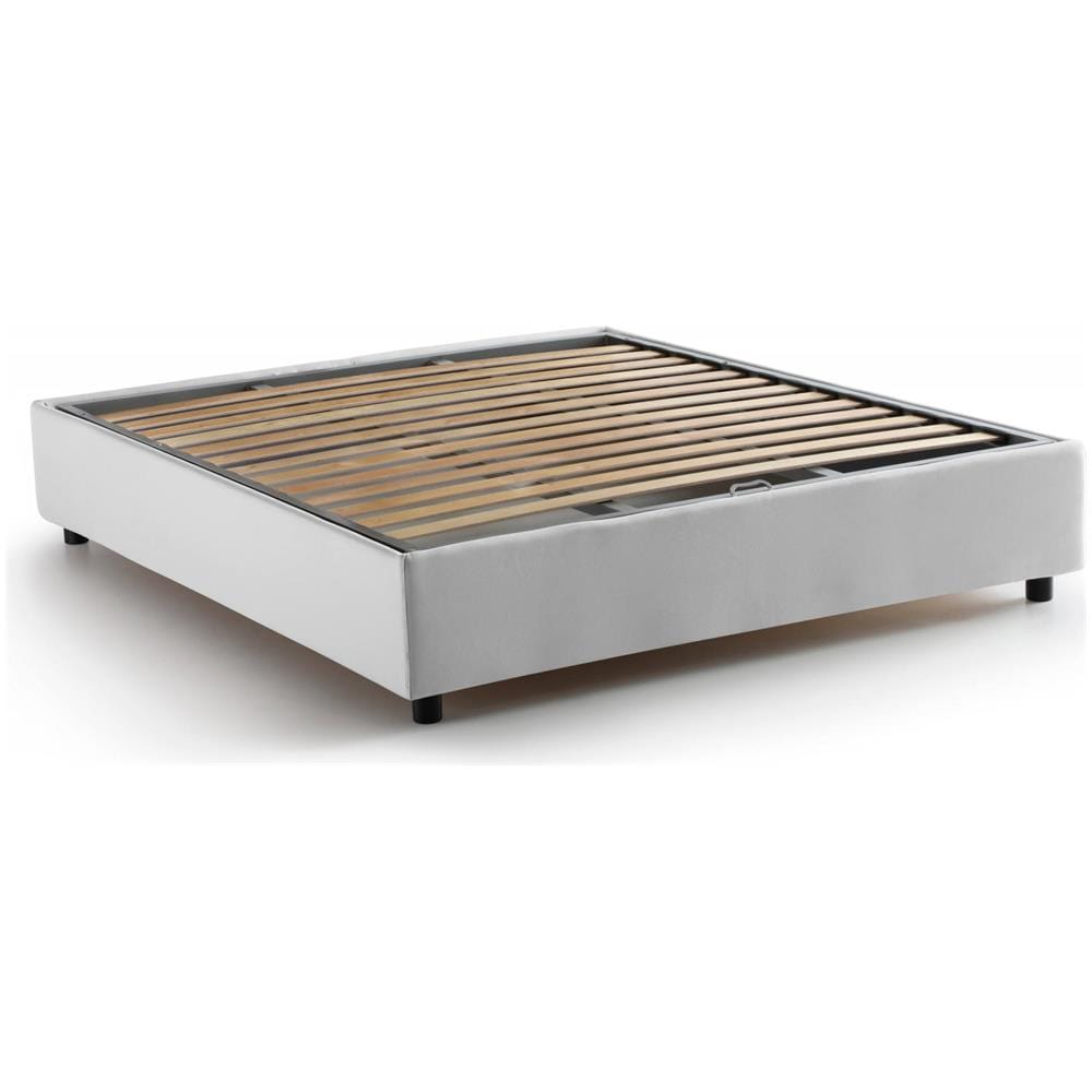 Letto Matrimoniale Adele, Letto Contenitore Con Rivestimento In Tessuto, 100% Made In Italy, Apertura Frontale, Con Materasso Cm 140x190 Incluso, Bianco - Foto 4