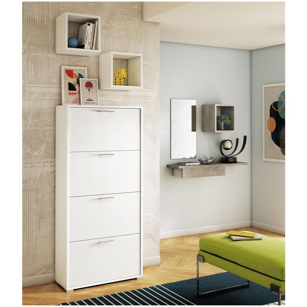 Scarpiera Rosa, Mobile Multiuso Da Ingresso Con 4 Ante A Ribalta, Armadietto Portascarpe A Doppia Profondità, 100% Made In Italy, 67x28h147 Cm, Bianco - Foto 1