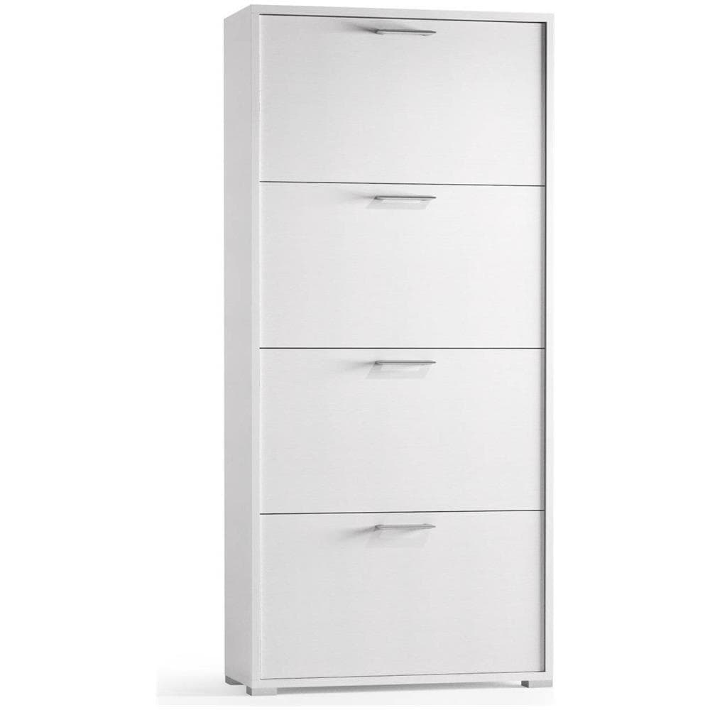Scarpiera Rosa, Mobile Multiuso Da Ingresso Con 4 Ante A Ribalta, Armadietto Portascarpe A Doppia Profondità, 100% Made In Italy, 67x28h147 Cm, Bianco - Foto 4