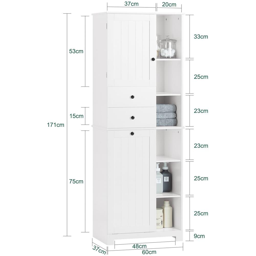 Mobile Alto Con Portabiancheria Apribile Armadietto Da Pavimento Mobile Bagno Bianco 60x37x171cm Bzr104-w - Foto 2