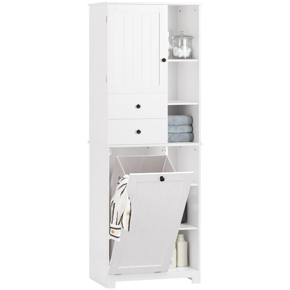 Mobile Alto Con Portabiancheria Apribile Armadietto Da Pavimento Mobile Bagno Bianco 60x37x171cm Bzr104-w - Foto 1