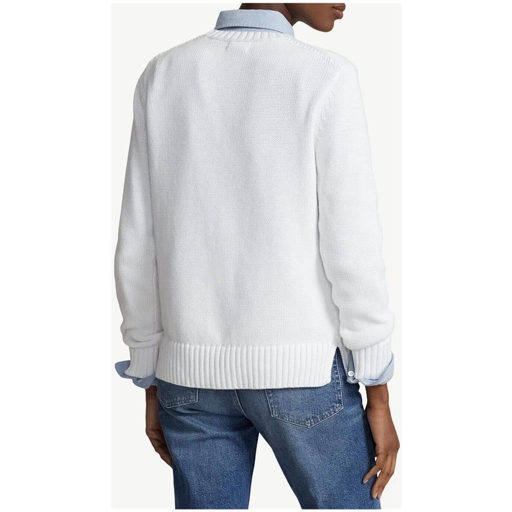 Donna Maglione ''polo Bear'' In Cotone Girocollo Bianco Orsetto Ricamato Tg M - Foto 2