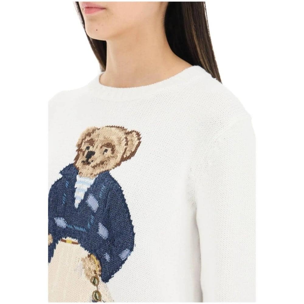 Donna Maglione ''polo Bear'' In Cotone Girocollo Bianco Orsetto Ricamato Tg M - Foto 1