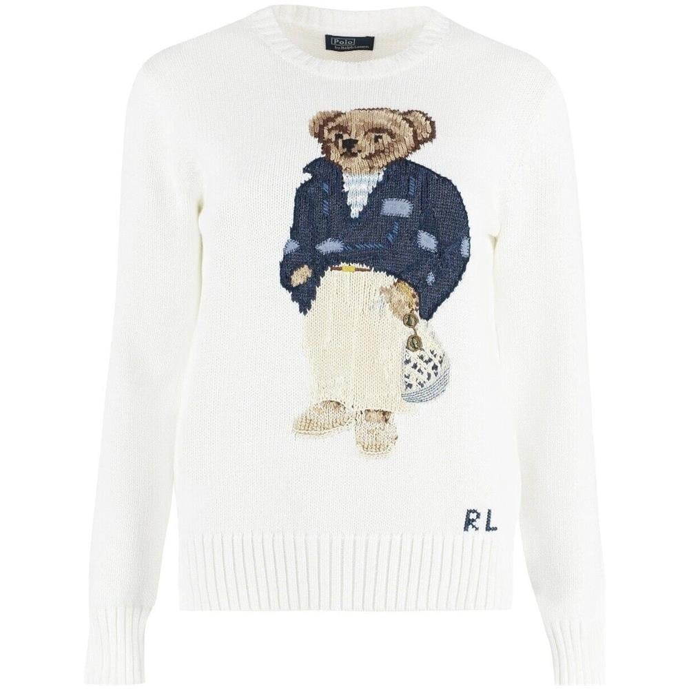 Donna Maglione ''polo Bear'' In Cotone Girocollo Bianco Orsetto Ricamato Tg M - Foto 4