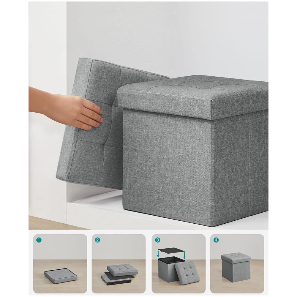 Pouf contenitore Valora PUFA in MDF grigio chiaro, tessuto effetto lino LSF028G02 - Foto 7