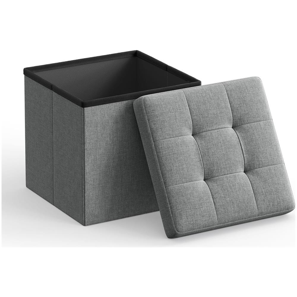 Pouf contenitore Valora PUFA in MDF grigio chiaro, tessuto effetto lino LSF028G02 - Foto 2