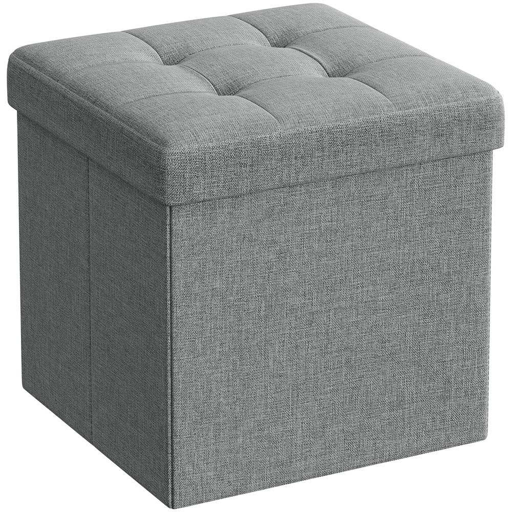 Pouf contenitore Valora PUFA in MDF grigio chiaro, tessuto effetto lino LSF028G02 - Foto 1