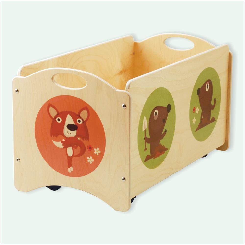 I Pancotti - Panca Portagiochi In Legno - Contenitore Base Con 4 Ruote + Coperchio - Decoro: Volpi, Talpe E Puzzole - Foto 2