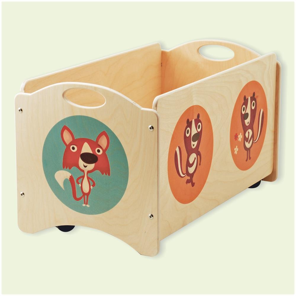 I Pancotti - Panca Portagiochi In Legno - Contenitore Base Con 4 Ruote + Coperchio - Decoro: Volpi, Talpe E Puzzole - Foto 3