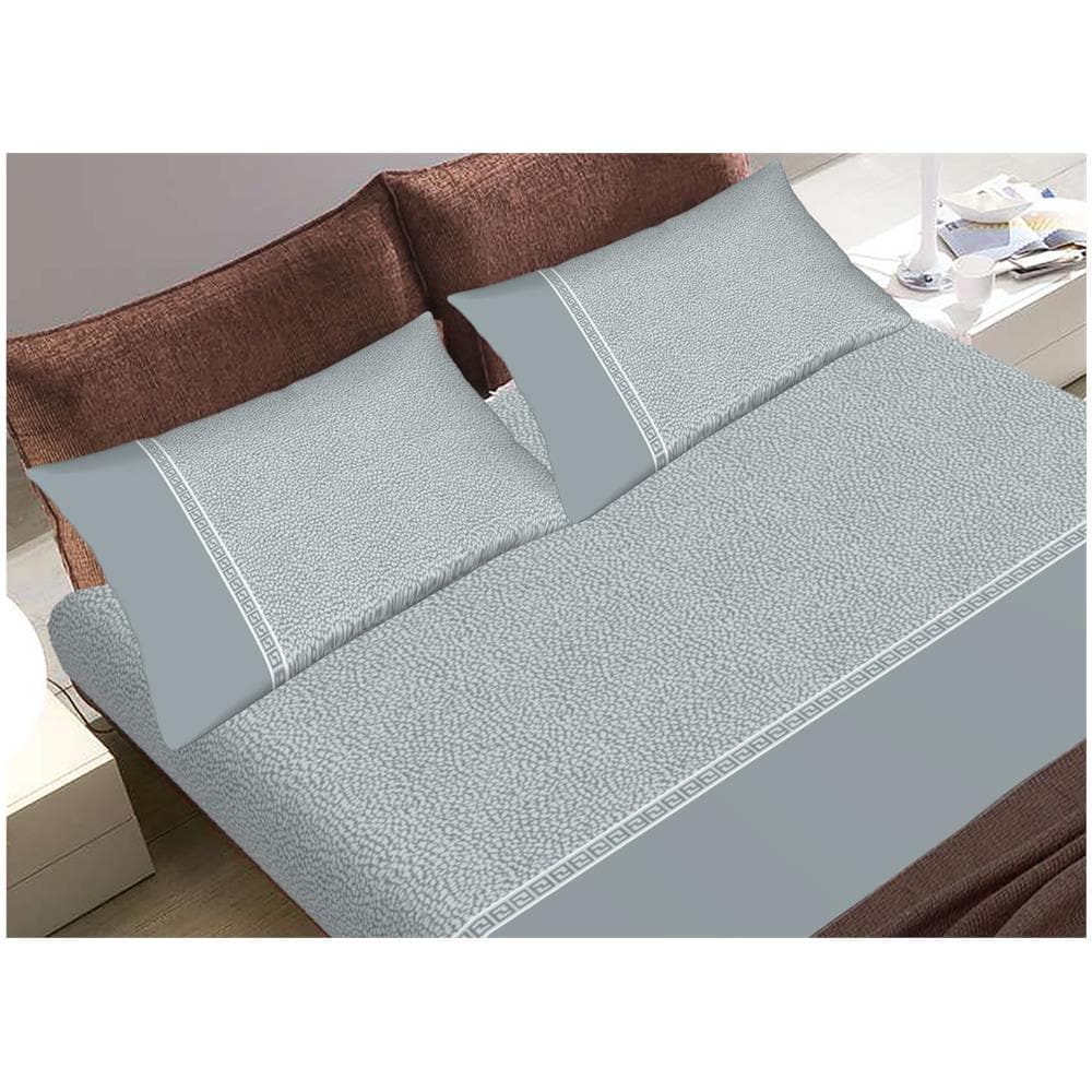 Completo Lenzuola In 100% Cotone Fantasia Borbon Matrimoniale Grigio - Foto 1