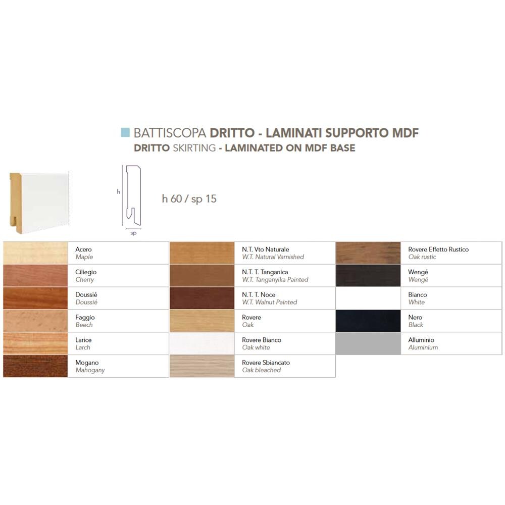 96ml Battiscopa Squadrato Mdf Multistrato Impiallacciato Varie Texture 60x15mm - Foto 1