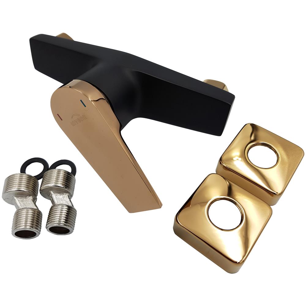 Nero / rose Gold Ottone Bagno Doccia Rubinetto Miscelatore Parete Leva Singola - Foto 2