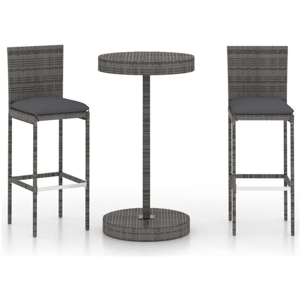 Set Bar Da Giardino 3 Pz Con Cuscini In Polyrattan Grigio - Foto 1