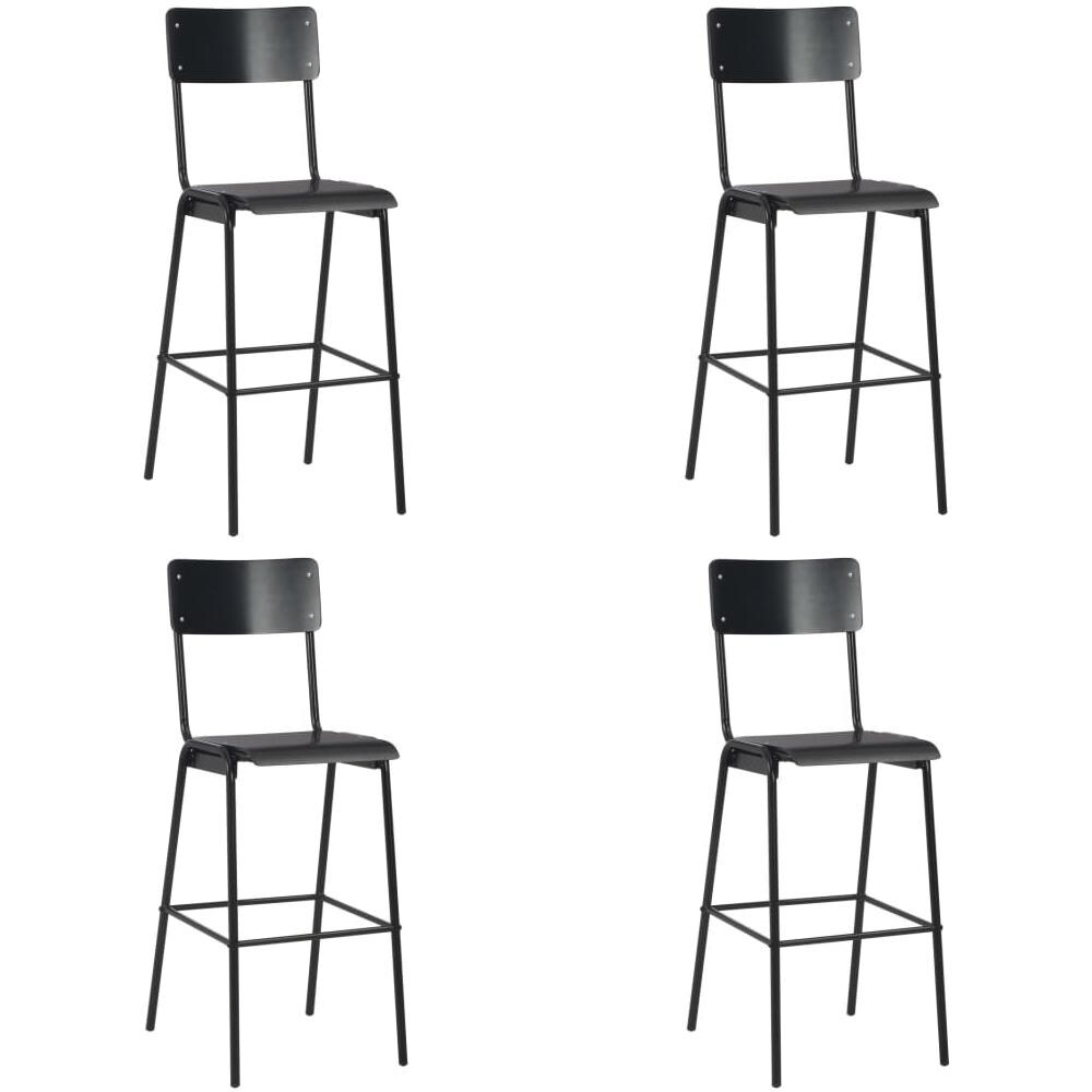 Sedie Da Bar 4 Pz Nere In Compensato Solido E Acciaio - Foto 1