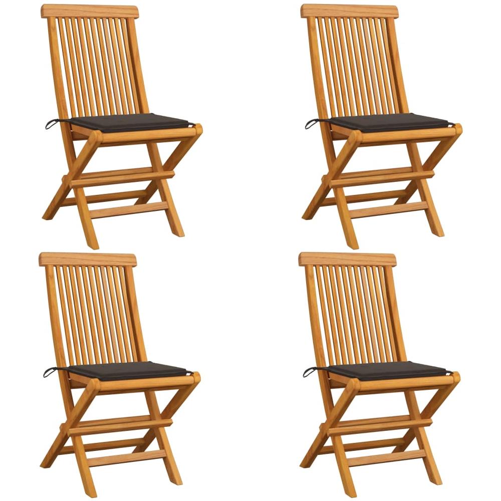 Sedie Da Giardino E Cuscini Grigio Talpa 4 Pz Massello Di Teak - Foto 1