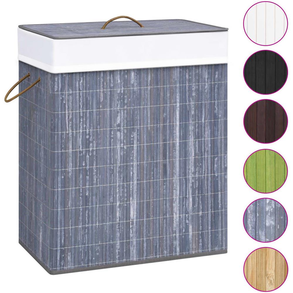 Cesto Portabiancheria in Bambù a Sezione Singola Grigio 83 L - Foto 2