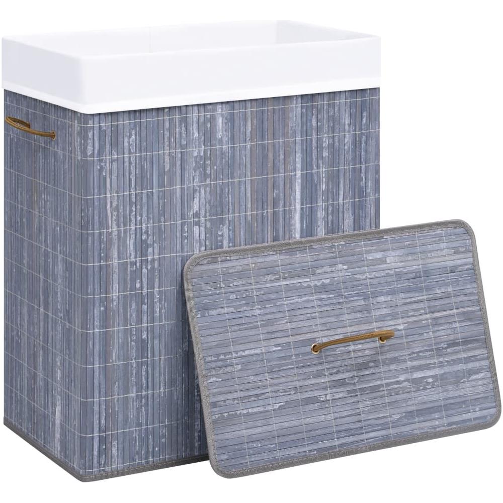 Cesto Portabiancheria in Bambù a Sezione Singola Grigio 83 L - Foto 3