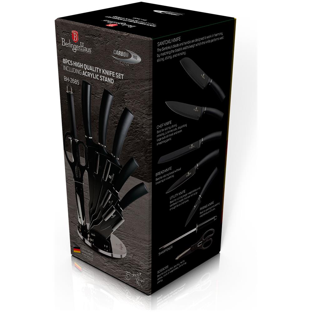 Carbon Pro Set Di Coltelli Da Cucina Professionali Acciaio Inossidabile Coltello Da Cuoco Grigio - Foto 2