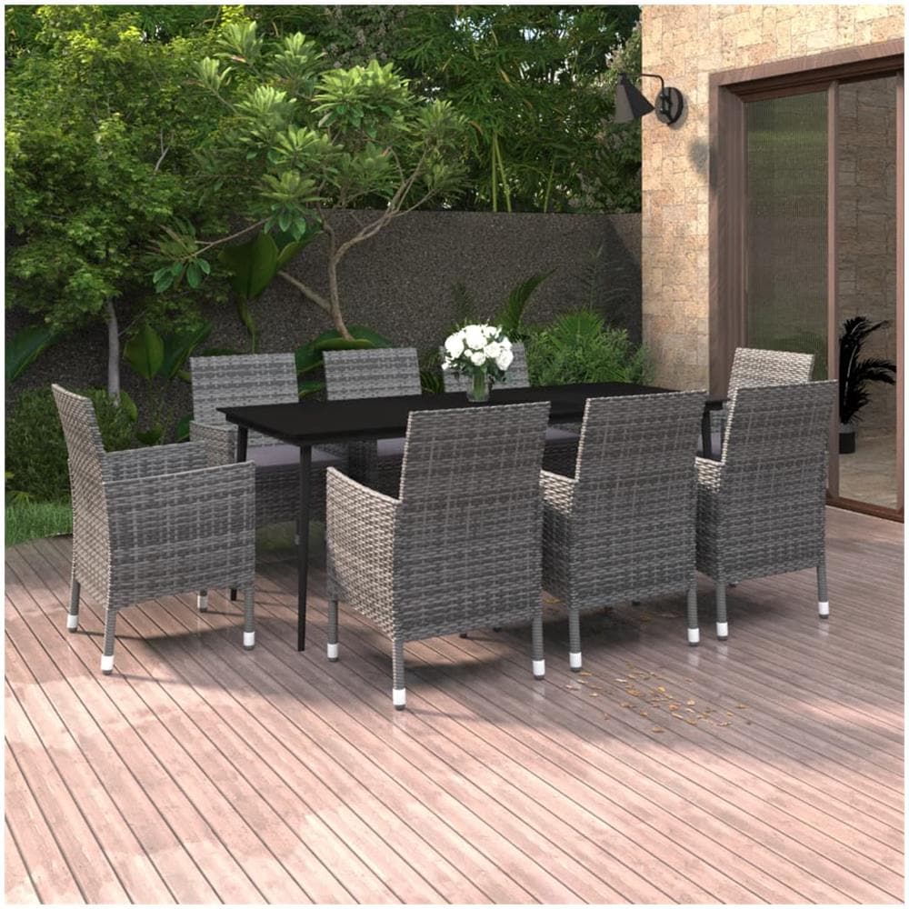 Set Da Pranzo Per Giardino 9 Pz Con Cuscini Polyrattan E Vetro - Foto 1