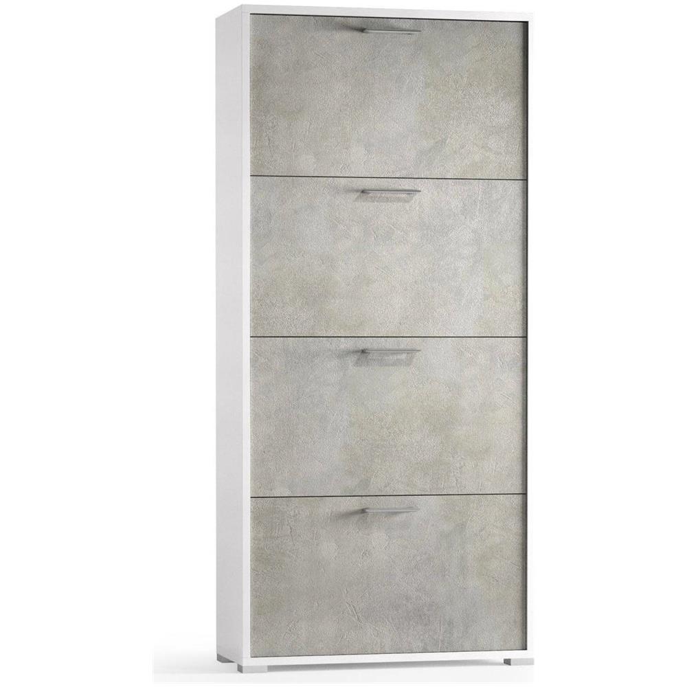 Scarpiera Rosa, Mobile Multiuso Da Ingresso Con 4 Ante A Ribalta, Armadietto Portascarpe A Doppia Profondità, 100% Made In Italy, 67x28h147 Cm, Bianco E Cemento - Foto 2
