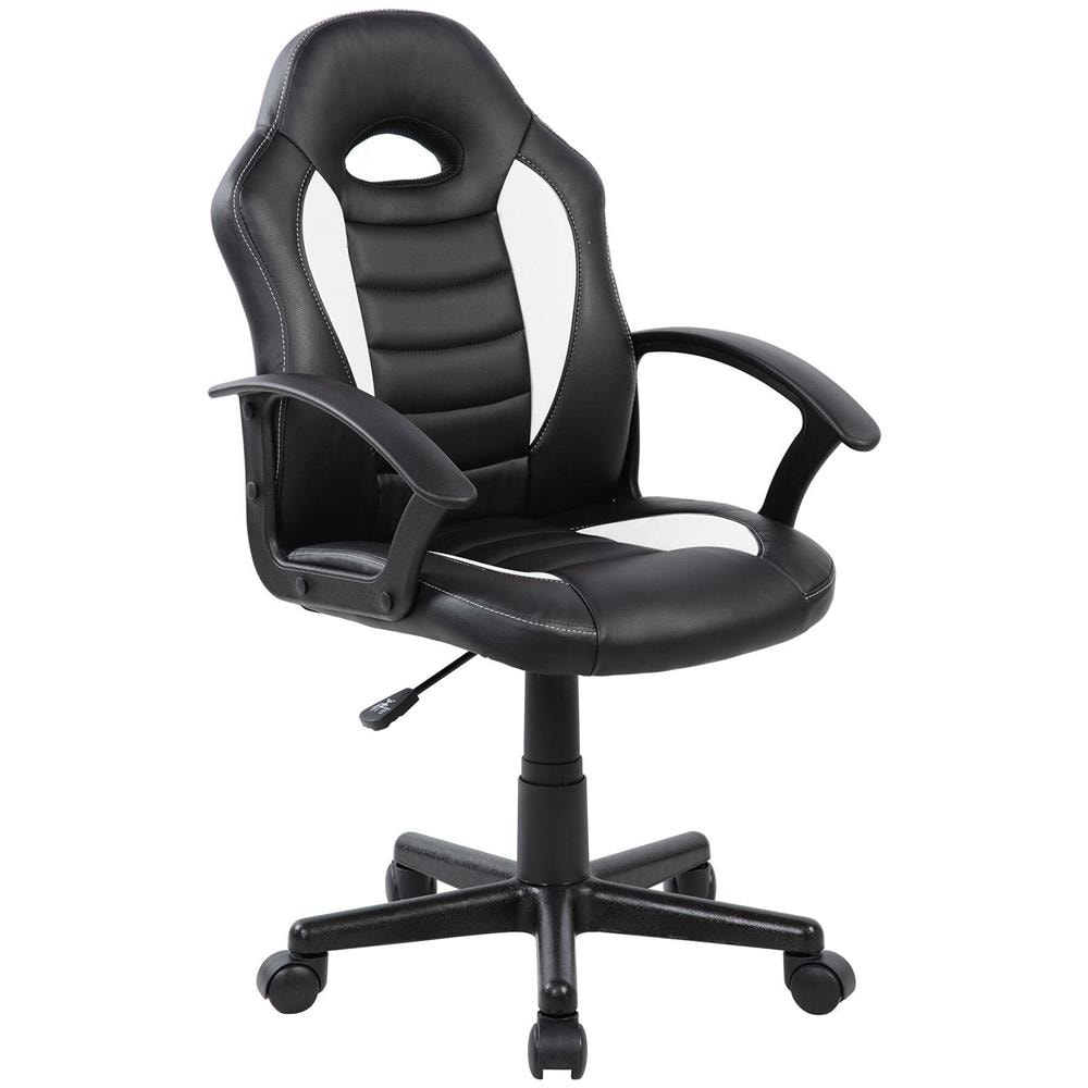 Sedia Con Ruote Miranda, Poltrona Da Gaming Ragazzo, Sedia Da Scrivania, 56x55h89/100 Cm, Nero E Bianco - Foto 1