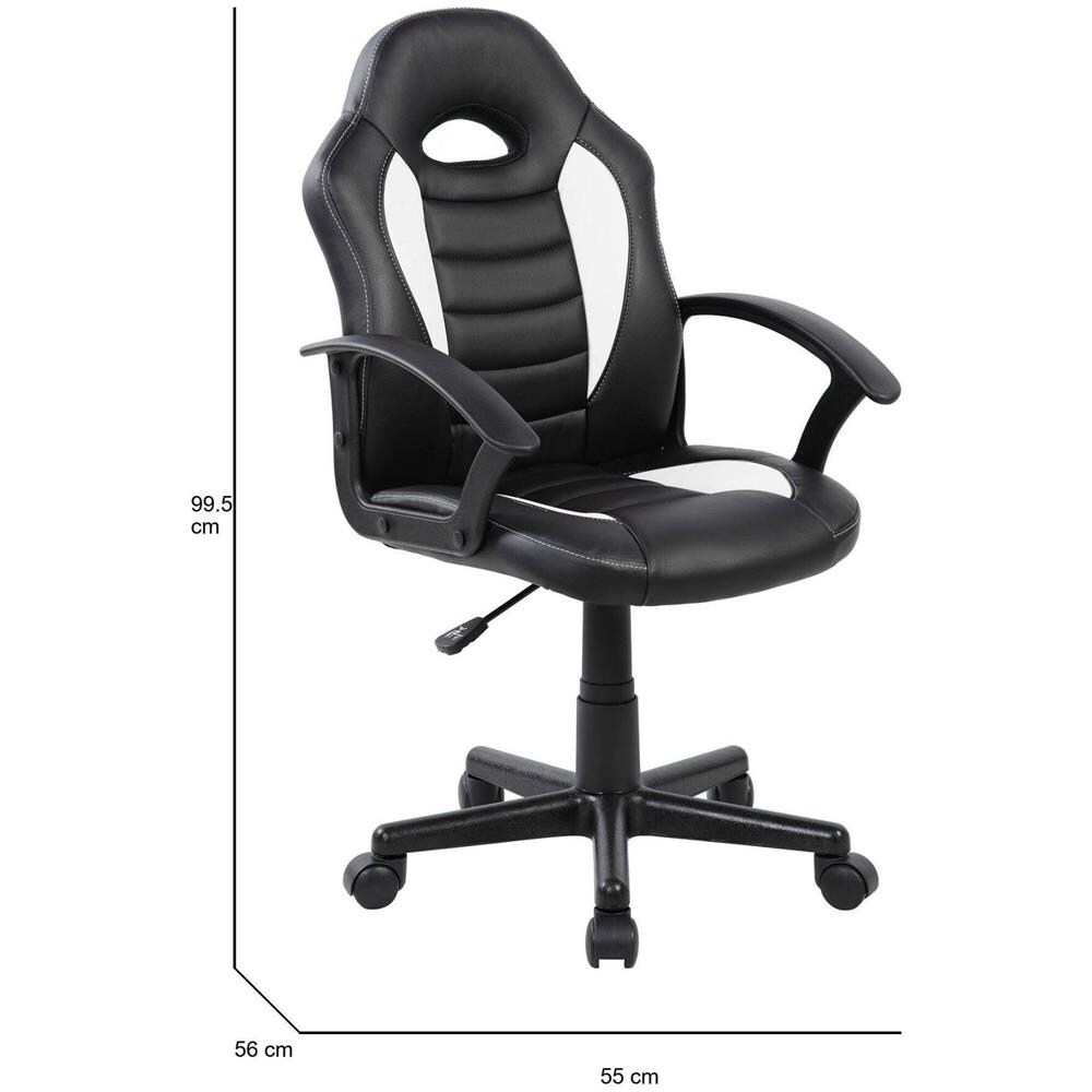 Sedia Con Ruote Miranda, Poltrona Da Gaming Ragazzo, Sedia Da Scrivania, 56x55h89/100 Cm, Nero E Bianco - Foto 2