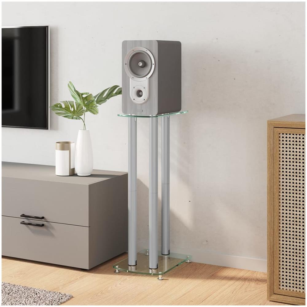 Pedane Casse 2pz Argento Vetro Temperato Design A 3 Pilastri - Foto 3