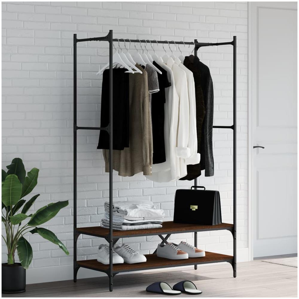 Appendiabiti Con Scaffali Rovere Marrone In Legno Multistrato - Foto 1