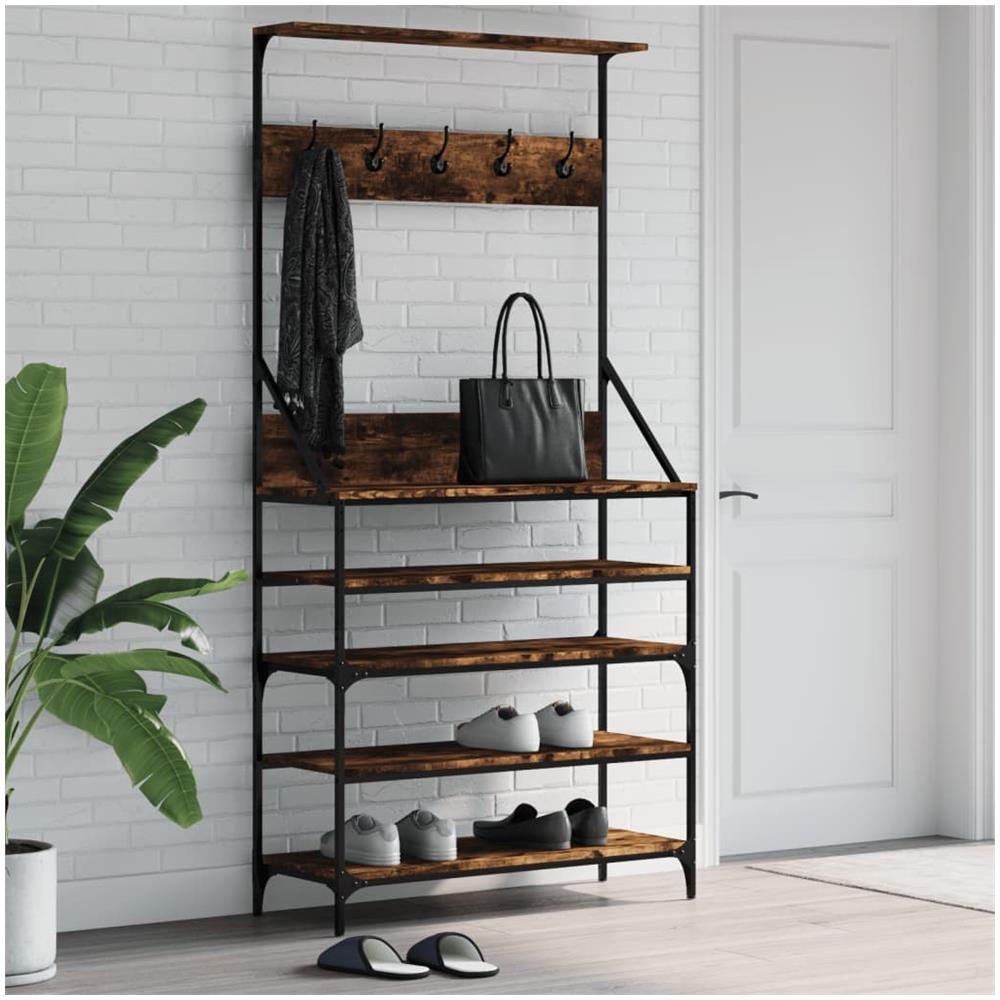 Appendiabiti Con Porta Scarpe Rovere Fumo 90x34x184 Cm - Foto 1