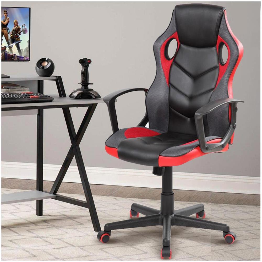 Sedia Poltrona Gaming Scrivania Ufficio Regolabile Girevole Direzionale Rosso - Foto 1