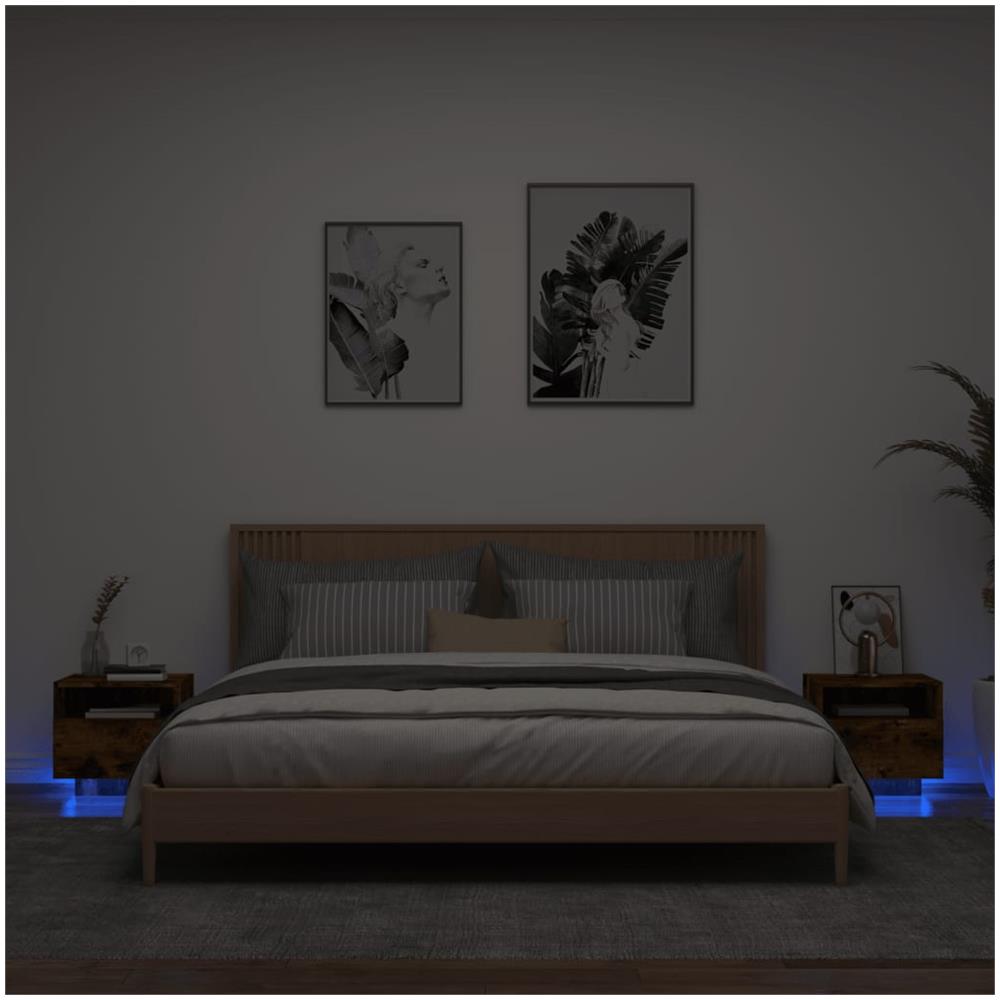 Comodini Con Luci Led 2pz Rovere Fumo 40x39x37 Cm - Foto 1
