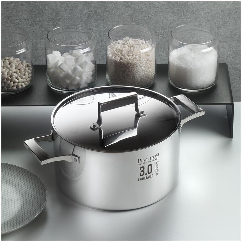 3.0 Casseruola mezza fonda in trimetallo con coperchio Diametro - Ø 24 cm Made in Italy - Foto 2