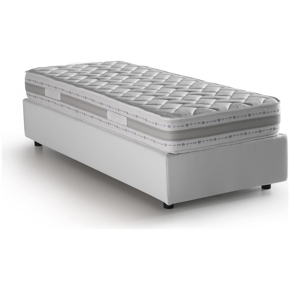 Talamo Italia Letto contenitore Singolo Silvia Sommier Made in Italy Letto con rivestimento in tessuto Apertura laterale adatto per materasso cm 80x190 Bianco OG12518