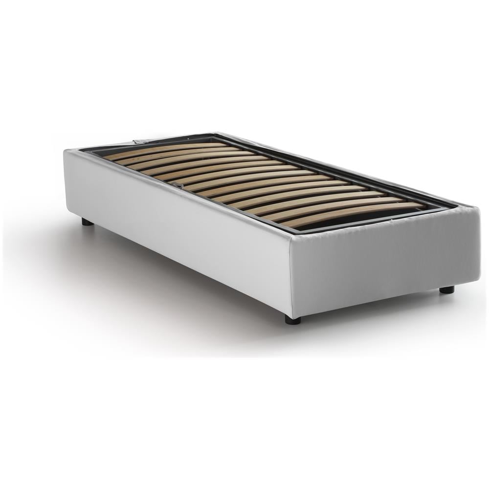 Talamo Italia Letto contenitore Singolo Silvia Sommier Made in Italy Letto con rivestimento in tessuto Apertura laterale adatto per materasso cm 80x190 Bianco OG12518