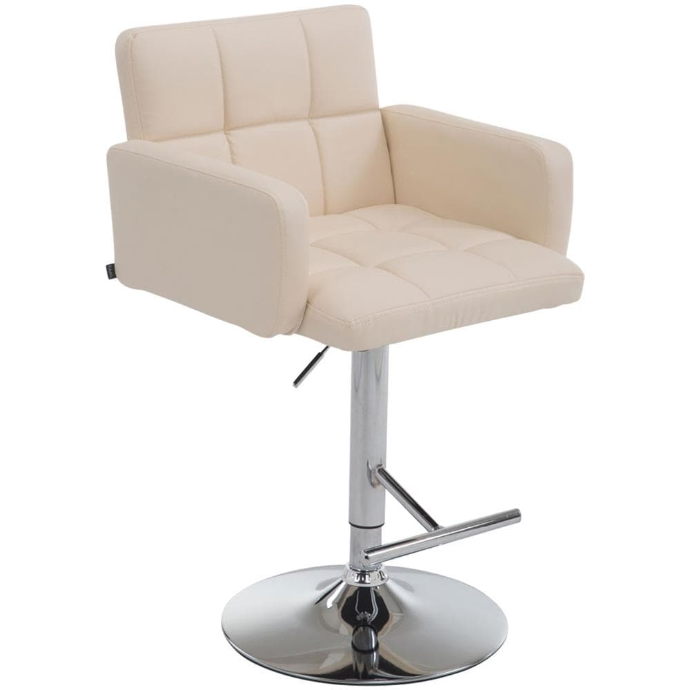 Sgabello Bar Design Los Angeles I Sedia Sgabello Imbottita In Similpelle I Sgabello Girevole Con Braccioli E Schienale I Sedia Poltroncina Crema - Foto 1