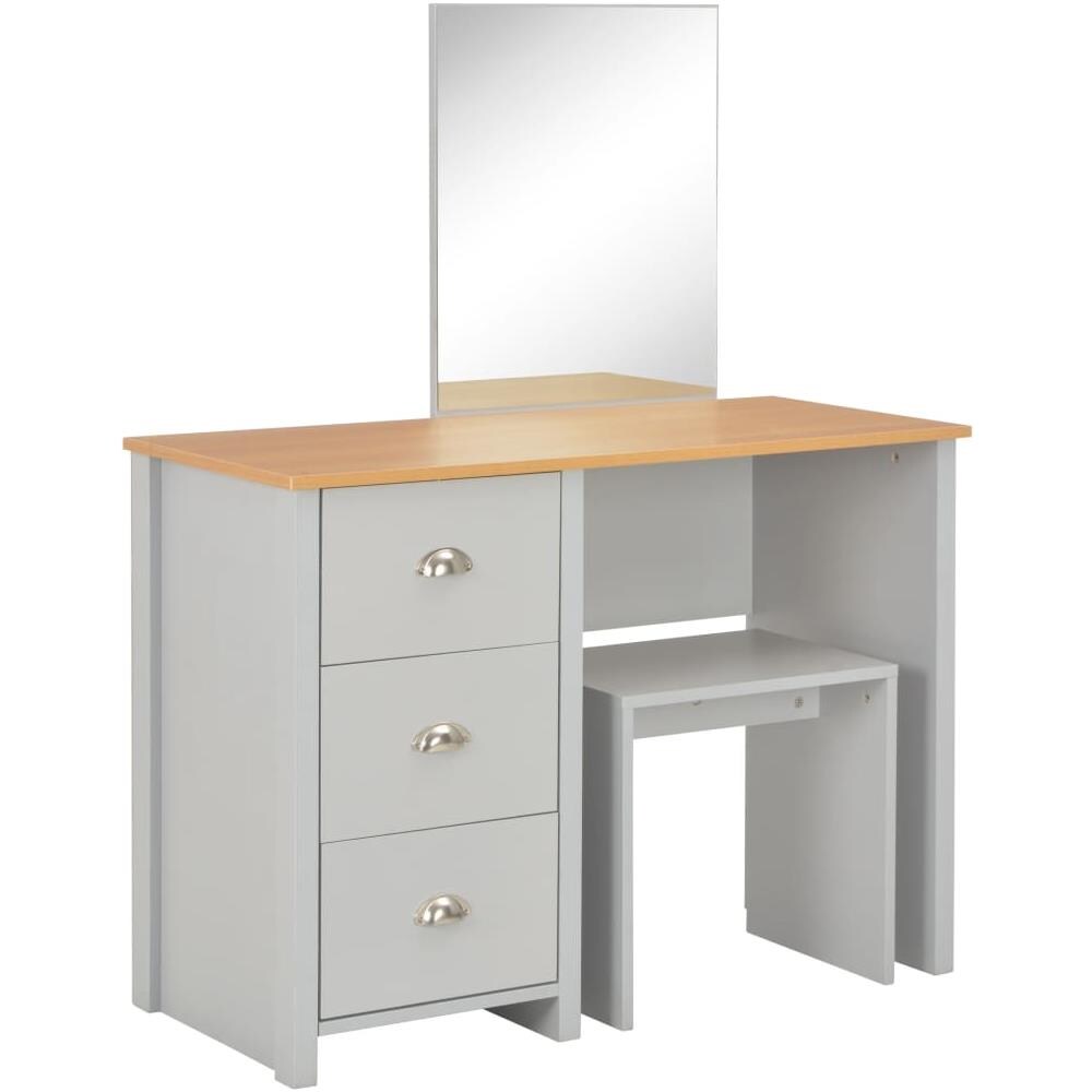 Tavolo da Trucco con Specchio e Sgabello Grigio 104x45x131 cm - Foto 2