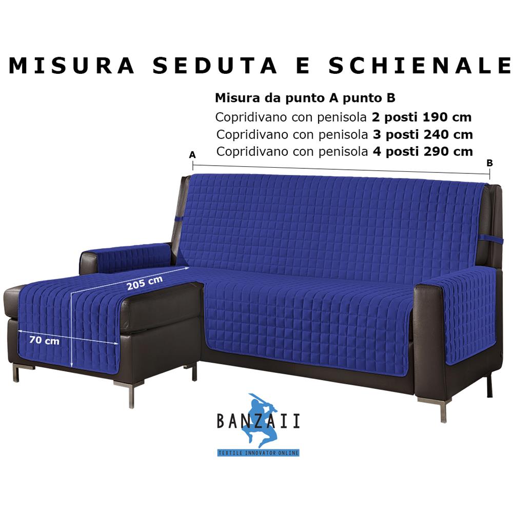 Copridivano Con Penisola Destra / sinistra Trapuntato Tinta Unita Antimacchia Reversibile 4 Posti Azzurro - Foto 5