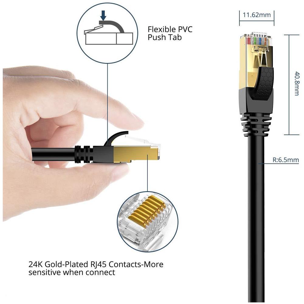 2m 6.5ft Cavi 40gbps 2000mhz Ad Alta Velocit Gigabit Lan Sftp Rete Cat8 Cavo Ethernet Rj45 Internet Con Connettore Placcato Oro Per Lutilizzo Di Smart Office Smart Home Sistema Iot Gaming (1 Pack) - Foto 2