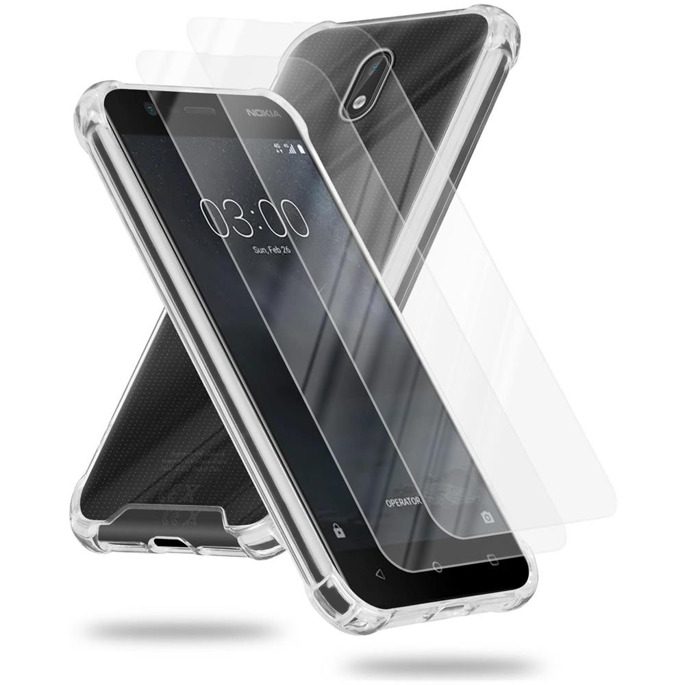 Custodia E 2x Vetro Di Protezione Temperato Compatibile Con Nokia 3 2017 In Transparente - Coperchio Protettivo Ibrido Con Bordo In Silicone Tpu E Retro In Vetro Acrilico - Foto 1