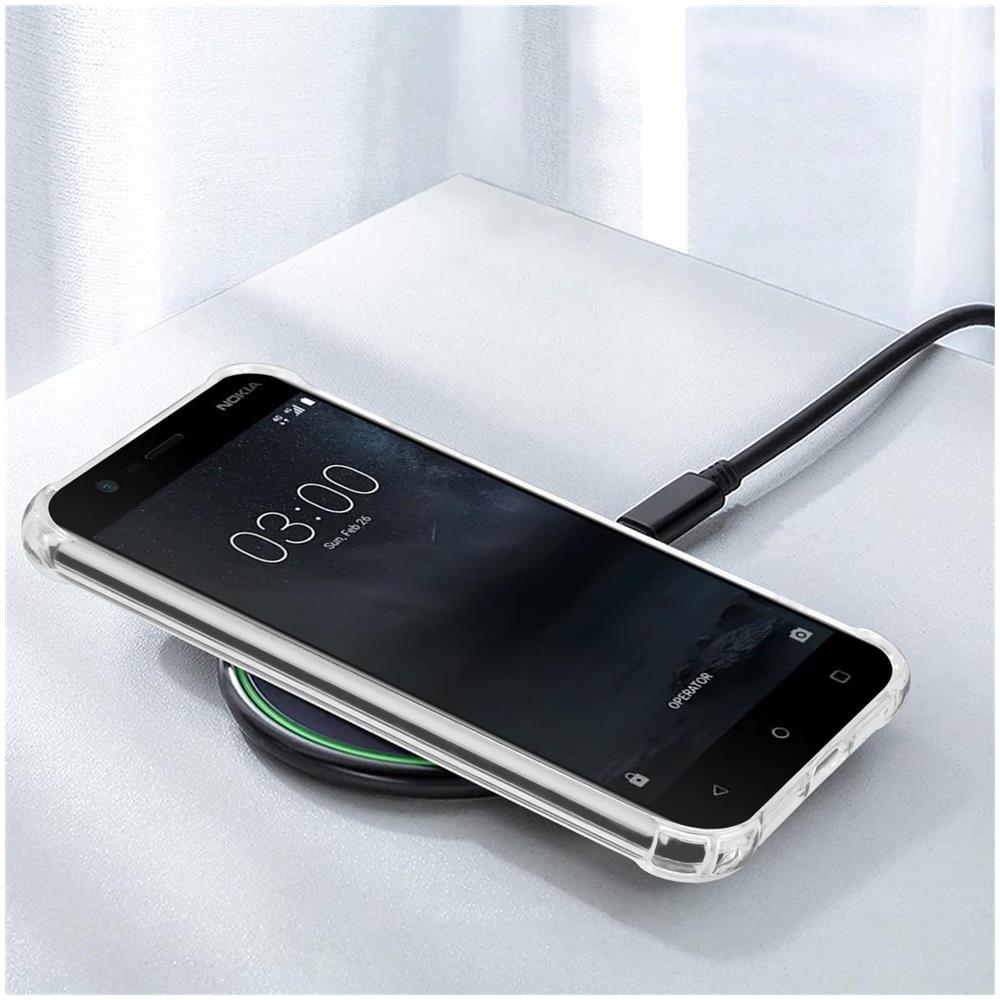 Custodia E 2x Vetro Di Protezione Temperato Compatibile Con Nokia 3 2017 In Transparente - Coperchio Protettivo Ibrido Con Bordo In Silicone Tpu E Retro In Vetro Acrilico - Foto 7