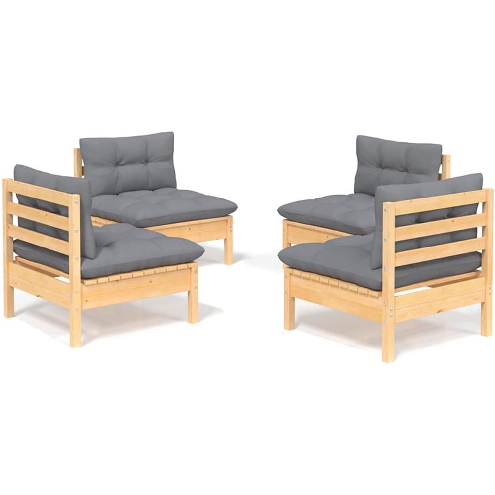 Set Divani Da Giardino 4 Pz Con Cuscini Grigi Massello Di Pino - Foto 2