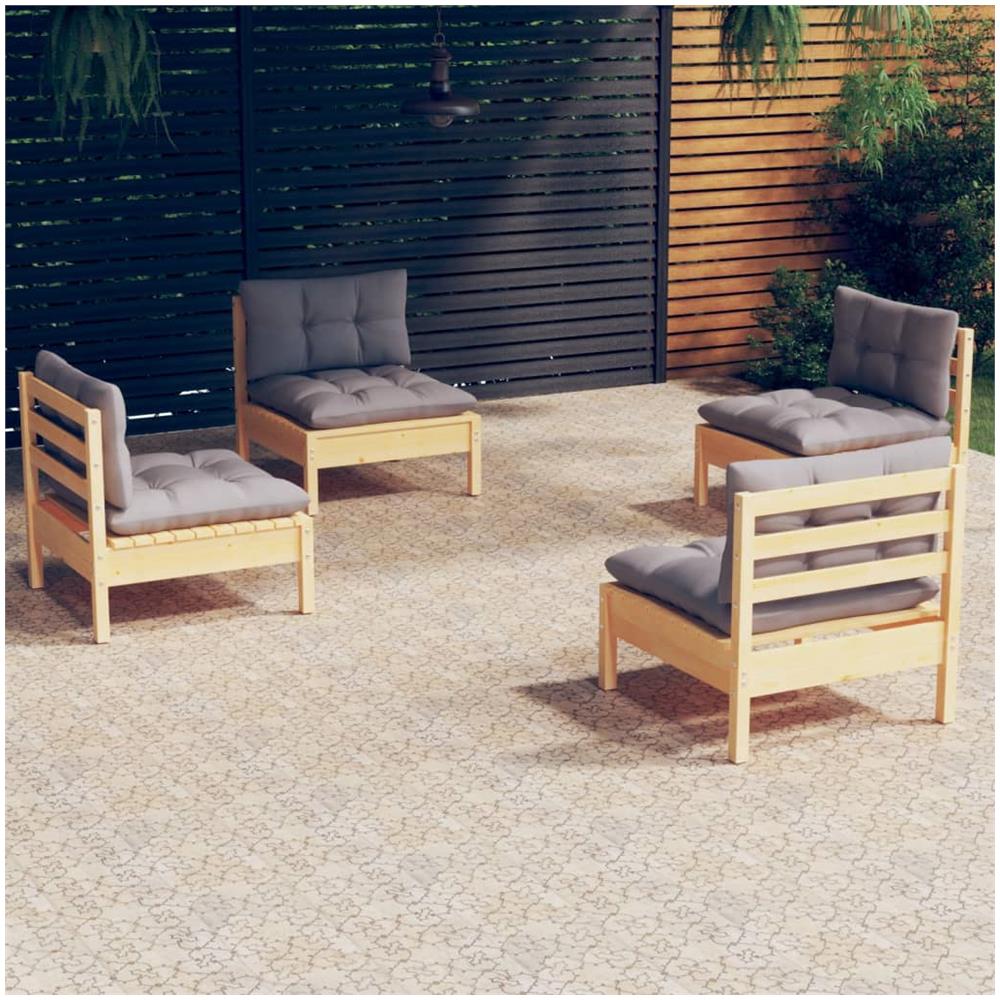 Set Divani Da Giardino 4 Pz Con Cuscini Grigi Massello Di Pino - Foto 1
