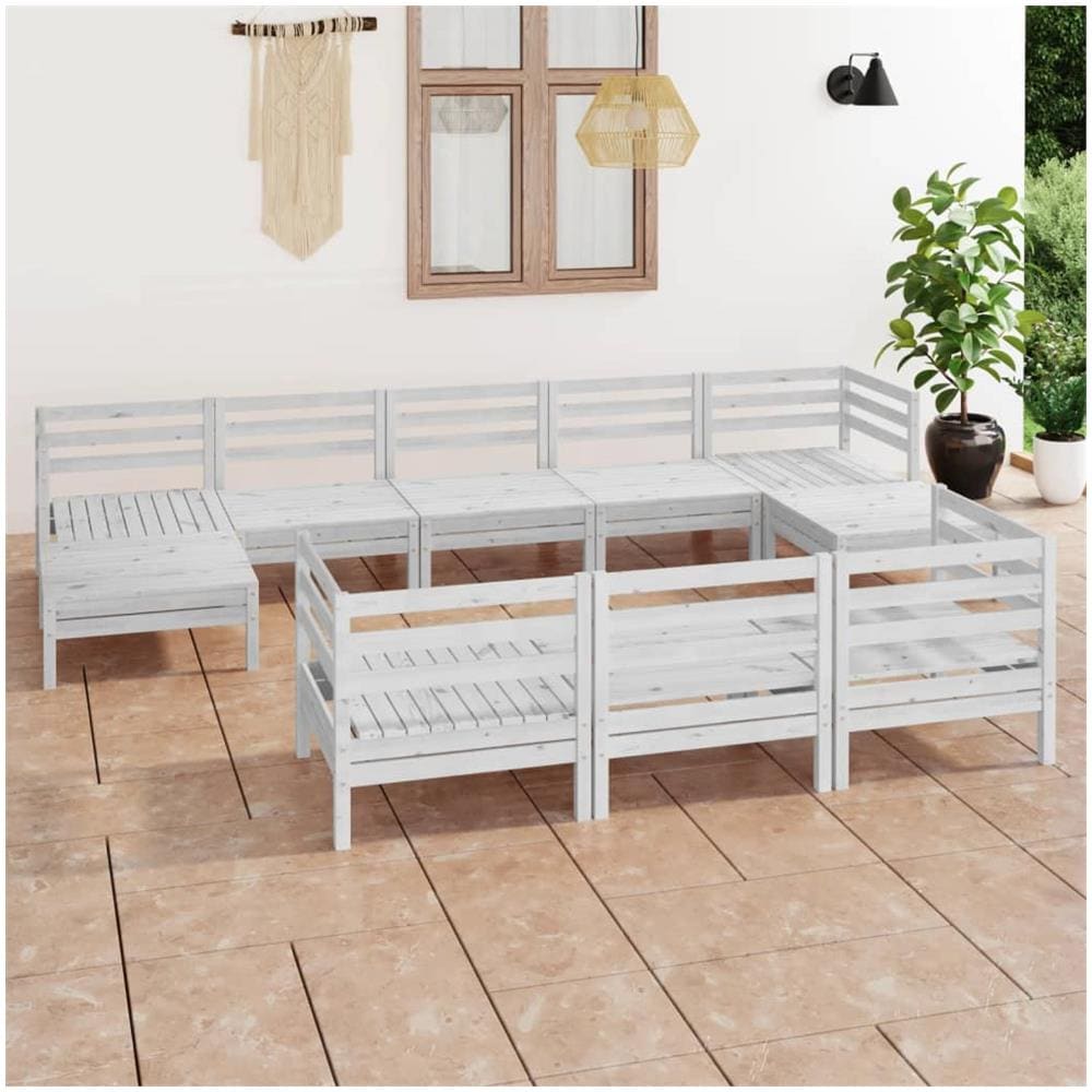 Set Divani Da Giardino 10 Pz Bianco In Legno Massello Di Pino - Foto 1