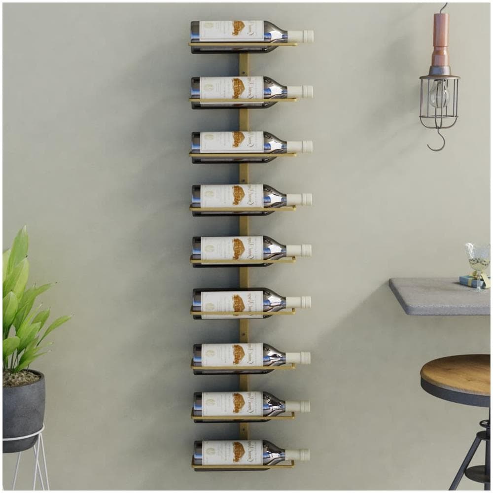 Portavini Da Parete Per 9 Bottiglie Dorato In Ferro - Foto 1