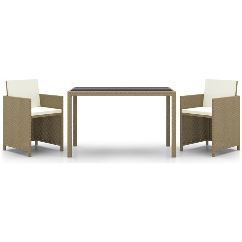 Set Da Pranzo Da Giardino 3 Pz Con Cuscini In Polyrattan Beige - Foto 2