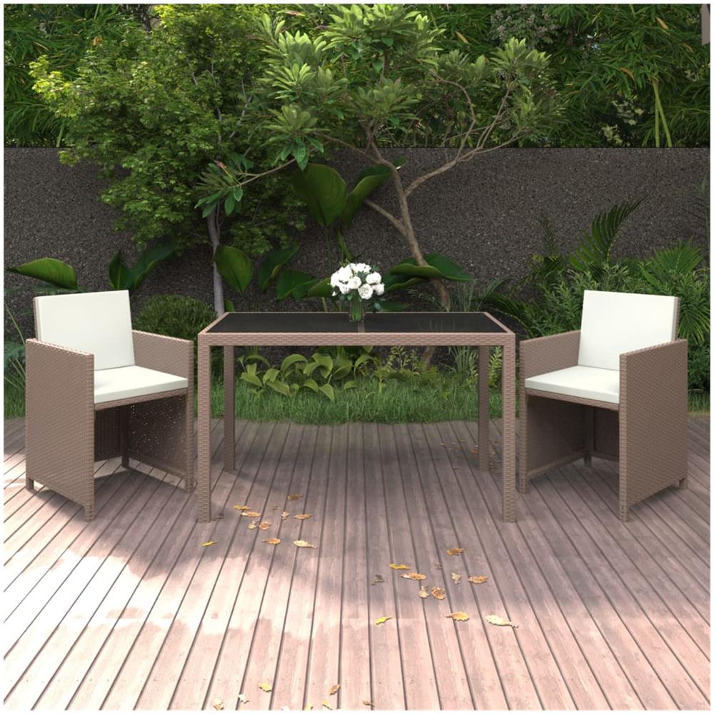 Set Da Pranzo Da Giardino 3 Pz Con Cuscini In Polyrattan Beige - Foto 1